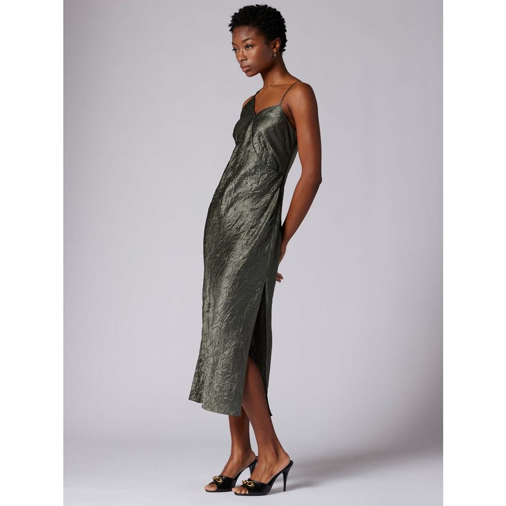EQUIPMENT‎ Femme Aurore Crinkle Wrap Dress Castor Grey Size 6 NEW